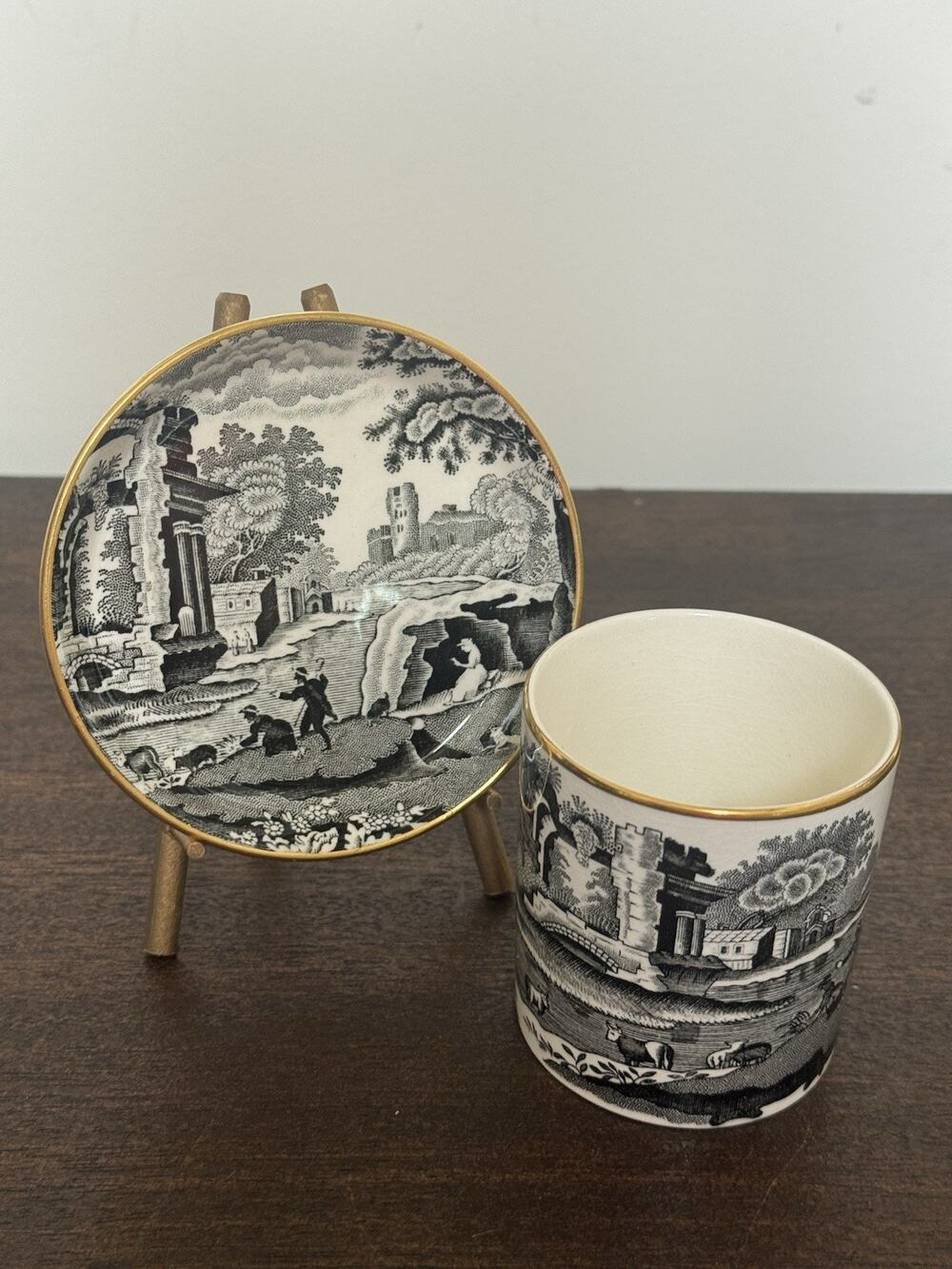 Tiffany & Co Copeland Spode Italian Black Ashtray & Cigarette Holder‎ Cup Saucer